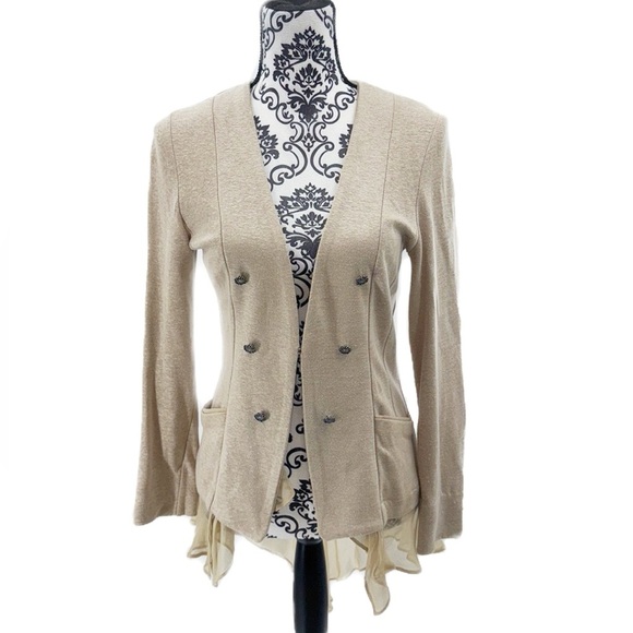 Max Studio 2 Ply Cashmere Beige sheer Panel High-Low Jacket - Picture 1 of 11